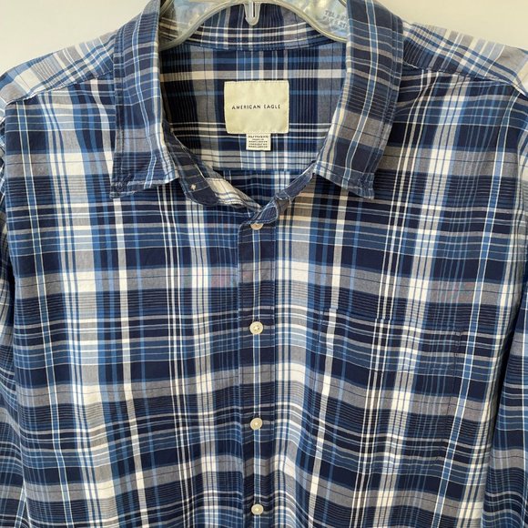 American Eagle Outfitters Blue Plaid Cotton Long Sleeve Button Down Shirt XL - Picture 1 of 8